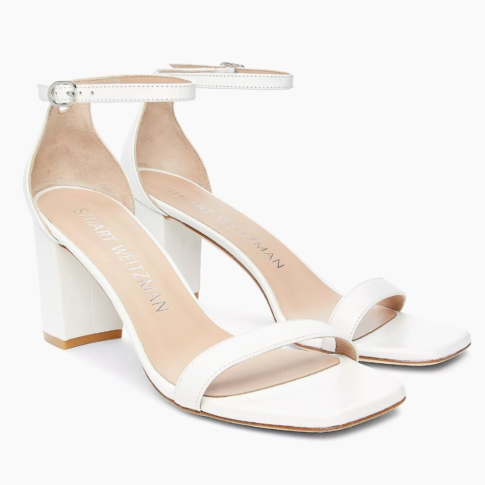 Stuart Weitzman  Nudistcurve 75MM Leather Block-Heel Sandals (US 9.5)
